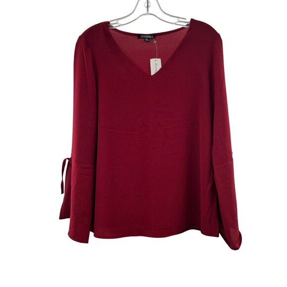 Roz & Ali Women's Long Bell Sleeve V-Neck Top Burgundy Size Medium New - Picture 1 of 9